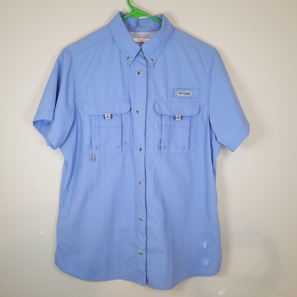 Columbia PFG Men's Short-Sleeve Blue Button Down Fishing Shirt Small